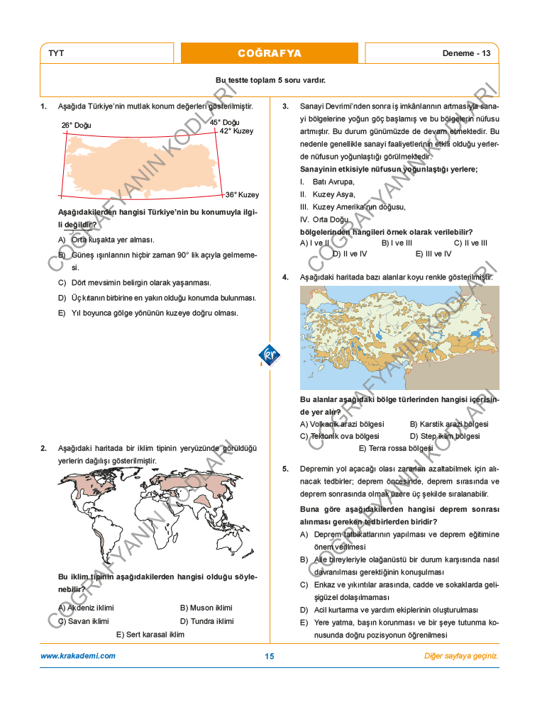 TYT COĞRAFYA DENEME 13-14 SORU ÇÖZÜMÜ PDF 2023
