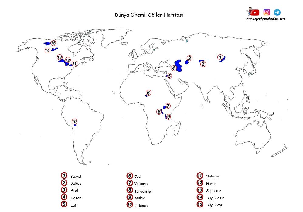 Coğrafyanın Kodları Coğafya Dünya Önemli Göller Haritası PDF İNDİR