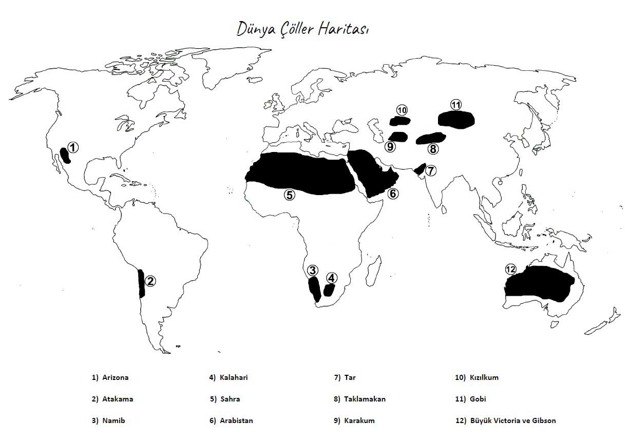 Dünya Çöller Haritası Renksiz
