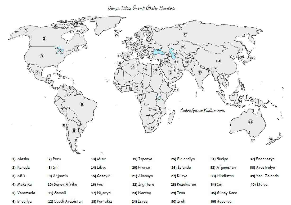 Coğrafyanın Kodları Dünya Dilsiz Haritası 2 Önemli Ülkeler - Renksiz