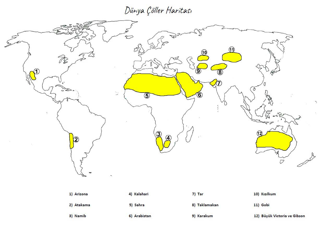 Coğrafyanın Kodları Dünya Çöller Haritası Renkli